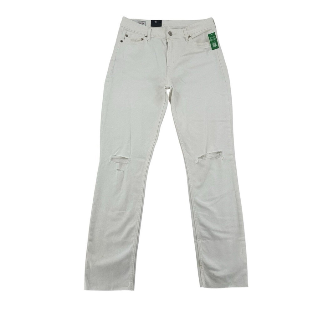 GAP Vintage Slim Mid Rise Jeans White Distressed NEW Denim Y2K Women Sz 30 Long